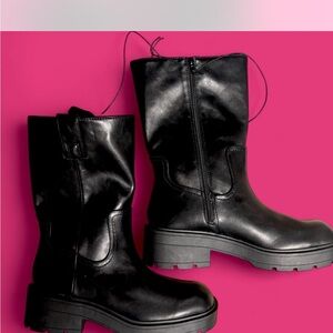 Black Women's mid calf platform boots